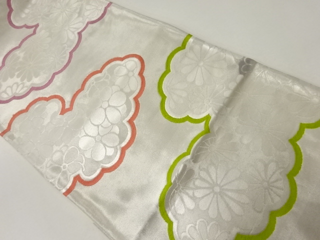 JAPANESE KIMONO / ANITQUE FUKURO OBI / SILK / WOVEN CLOUDS & FLOWERS